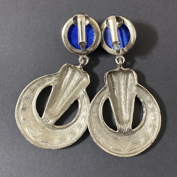 Southwest Native American Style Earrings Lot Faux Turquoise Lapis Silver Tone - Picture 3 of 12